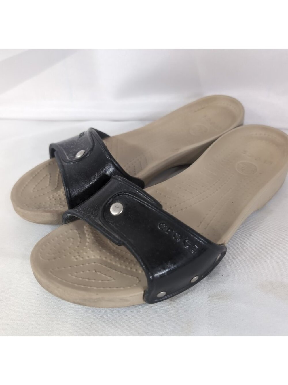 CROCS Cobbler Women's 9 Sandals Slides Black Tan Beige Cream W9 Shoes